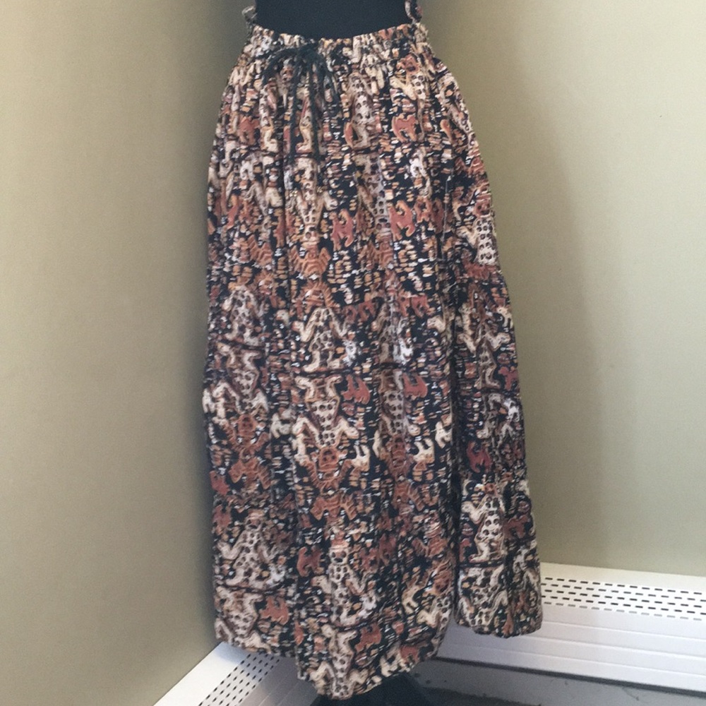Boho Maxi Skirt in Brown Floral Print